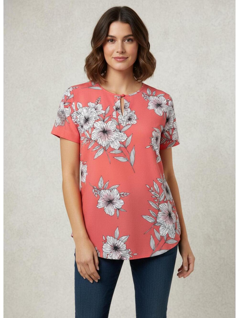 Van Heusen Coral Floral Short Sleeve Blouse XS